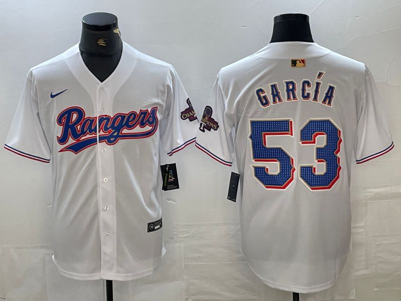 Men Texas Rangers #53 Garcia White Champion Game Nike 2024 MLB Jersey style 3->texas rangers->MLB Jersey